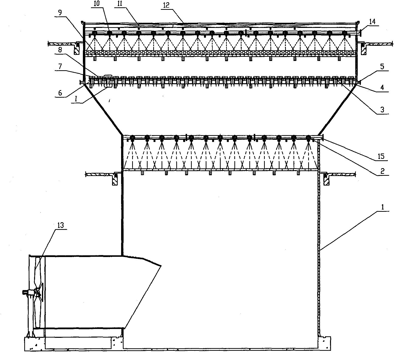 Zinc electrolyte cooling acid mist treatment tower