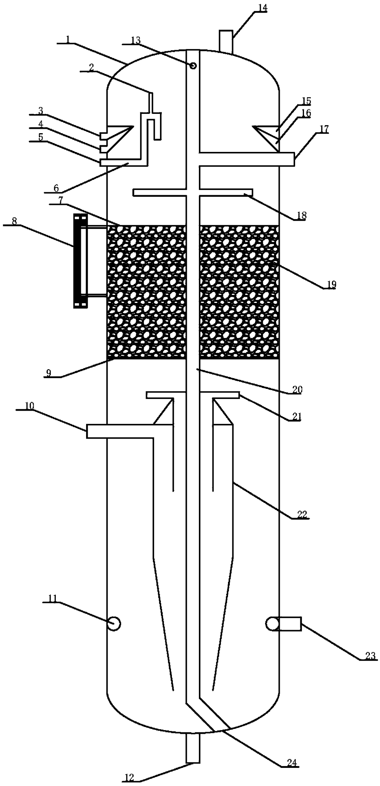 Central cylinder cyclone separation and sedimentation device