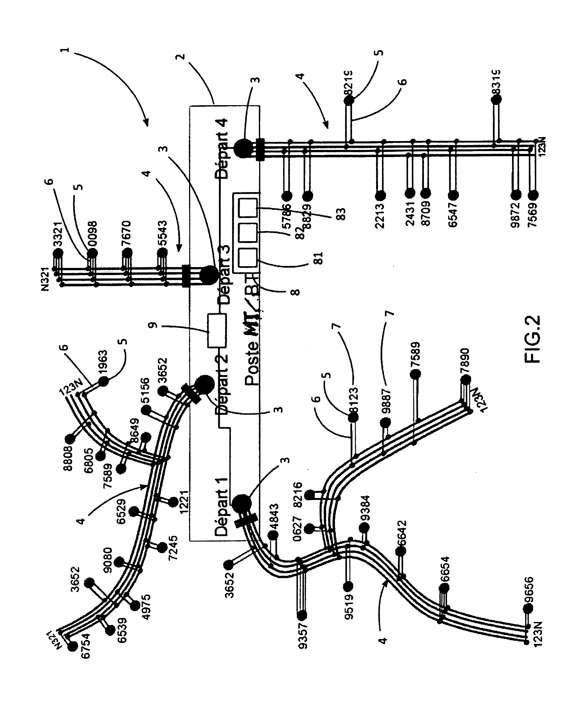 Process and device to determine a structure of an electric power distribution network