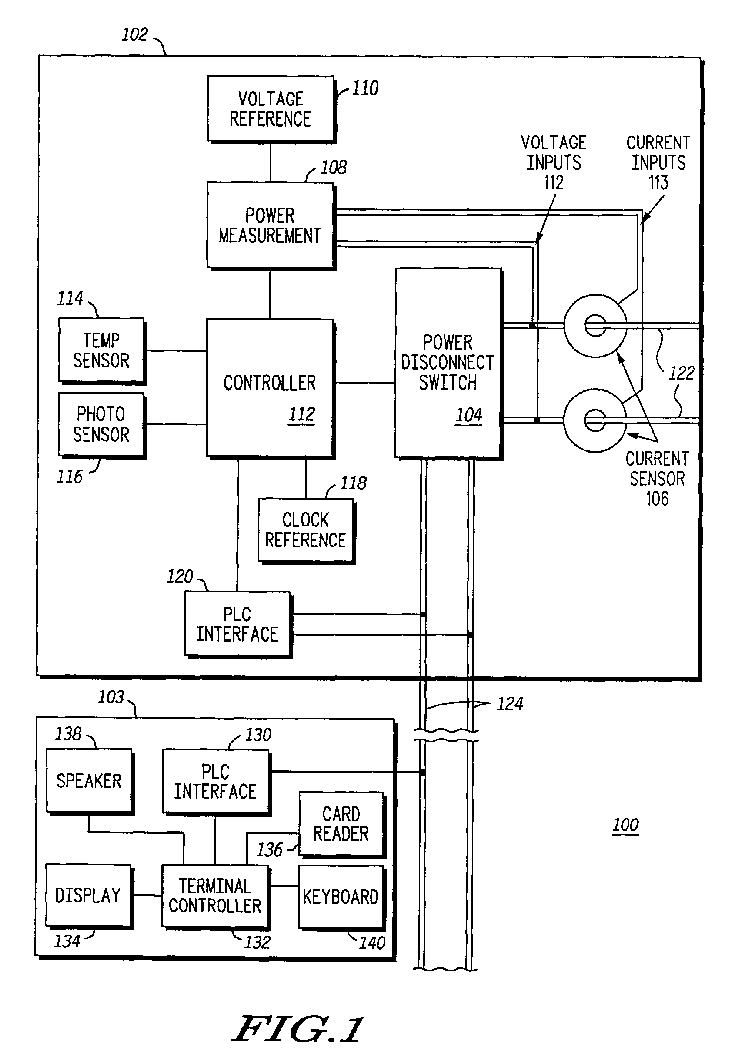 Electric power meter including a temperature sensor and controller