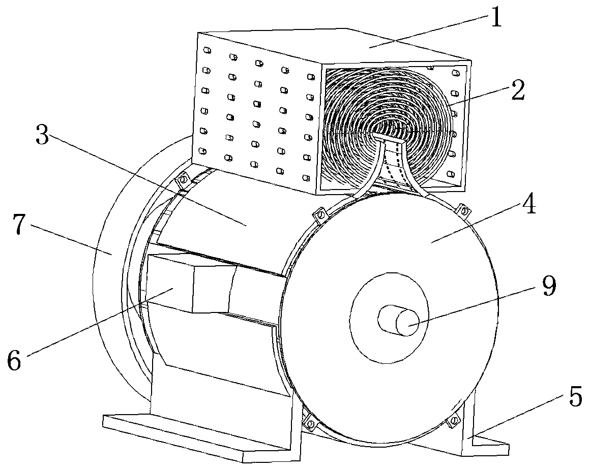 Novel cooling and heat dissipating device installed in motor casing