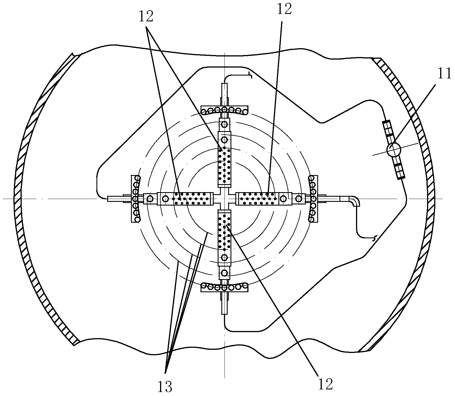 Cross blowback device of shell coal gasifier and fabrication method thereof