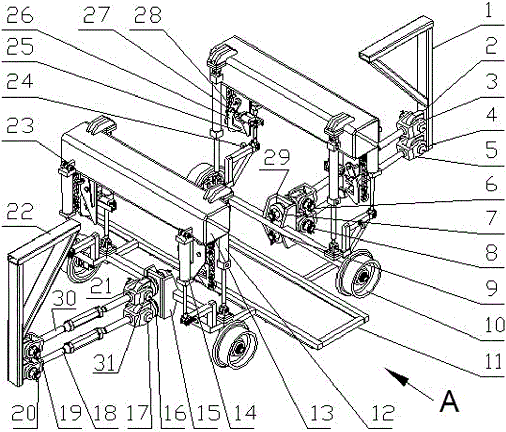 A two-way traction trolley for a railway track bed operation device