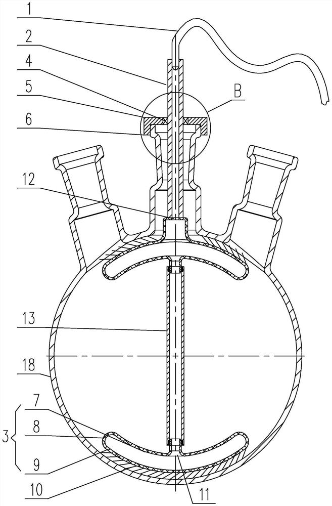 Method for brushing off attachments at flask bottom and flask openings of three-neck flask