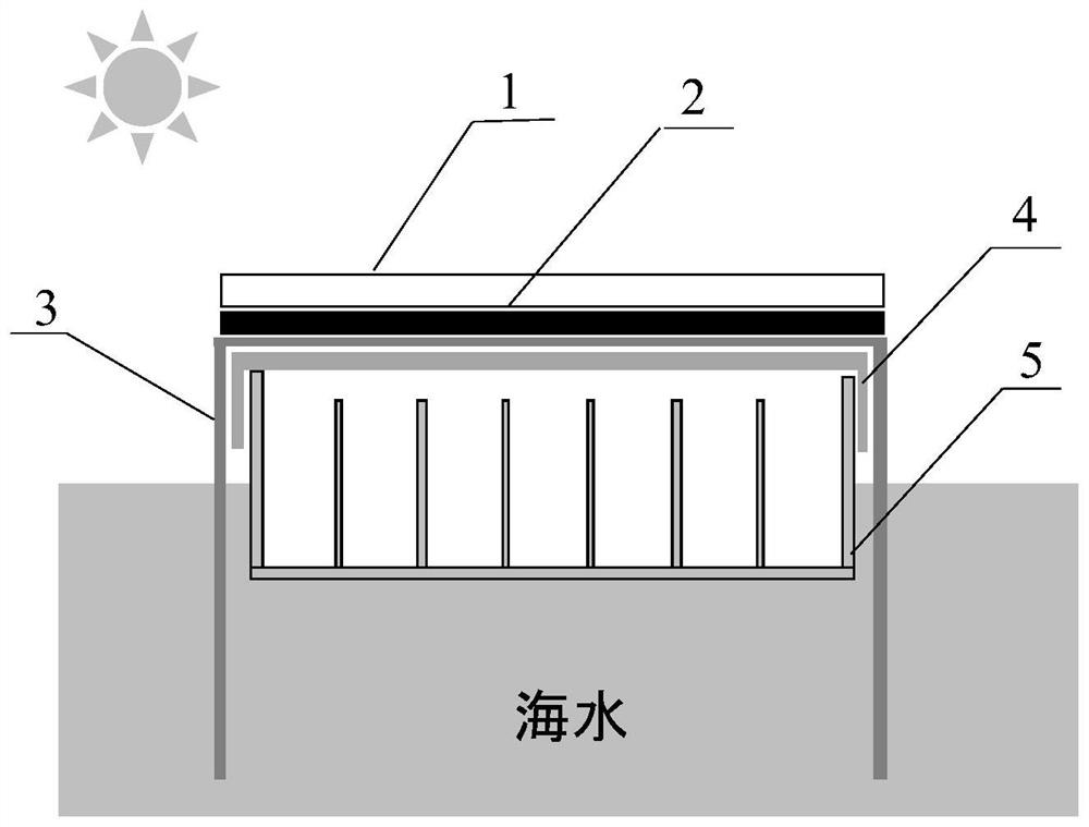 Solar seawater desalination device with water surface floating type condenser