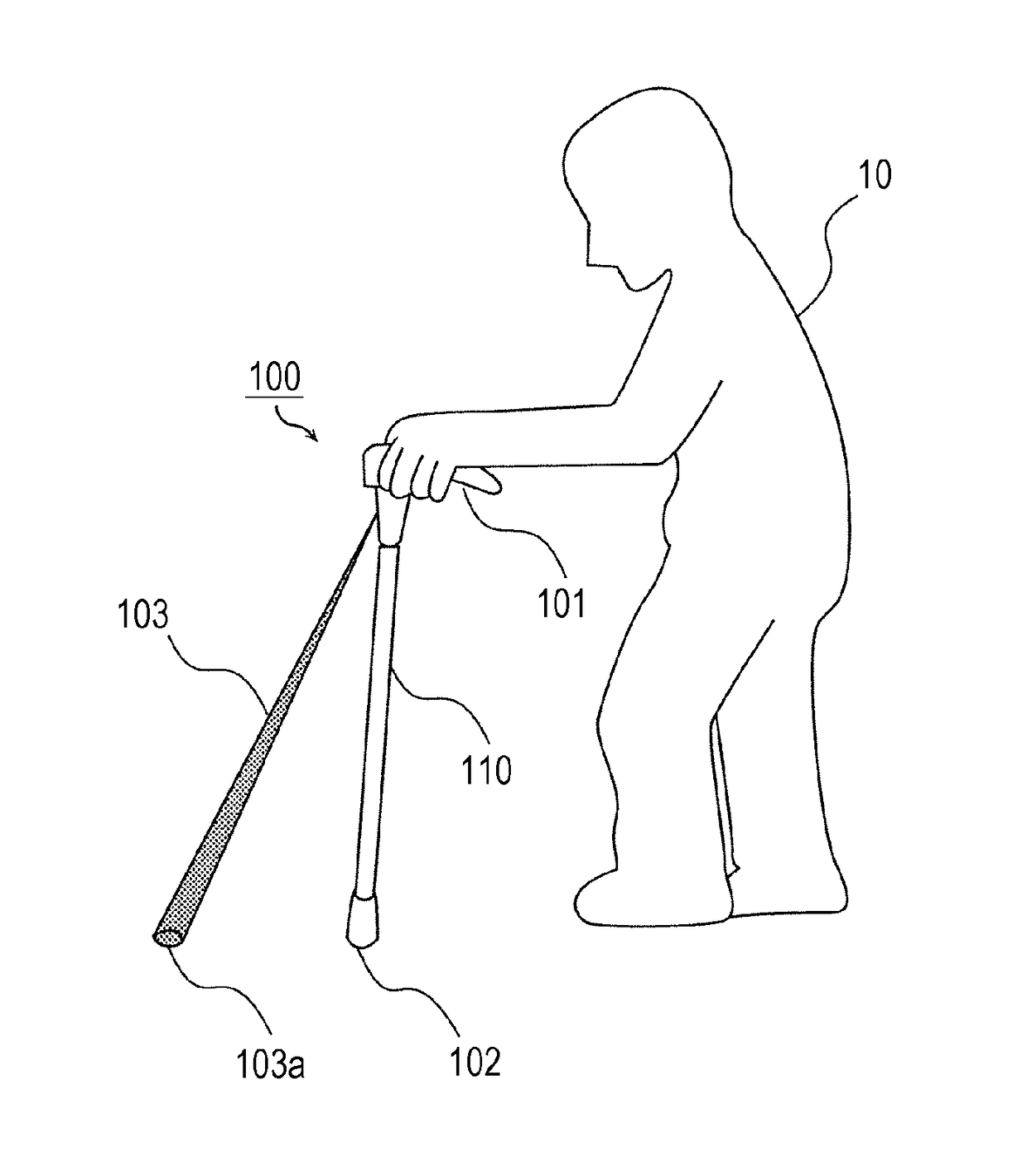 Walking stick and walking assistance device