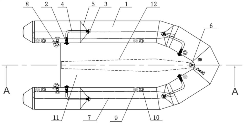 Multi-air-bin inflatable device and inflatable boat