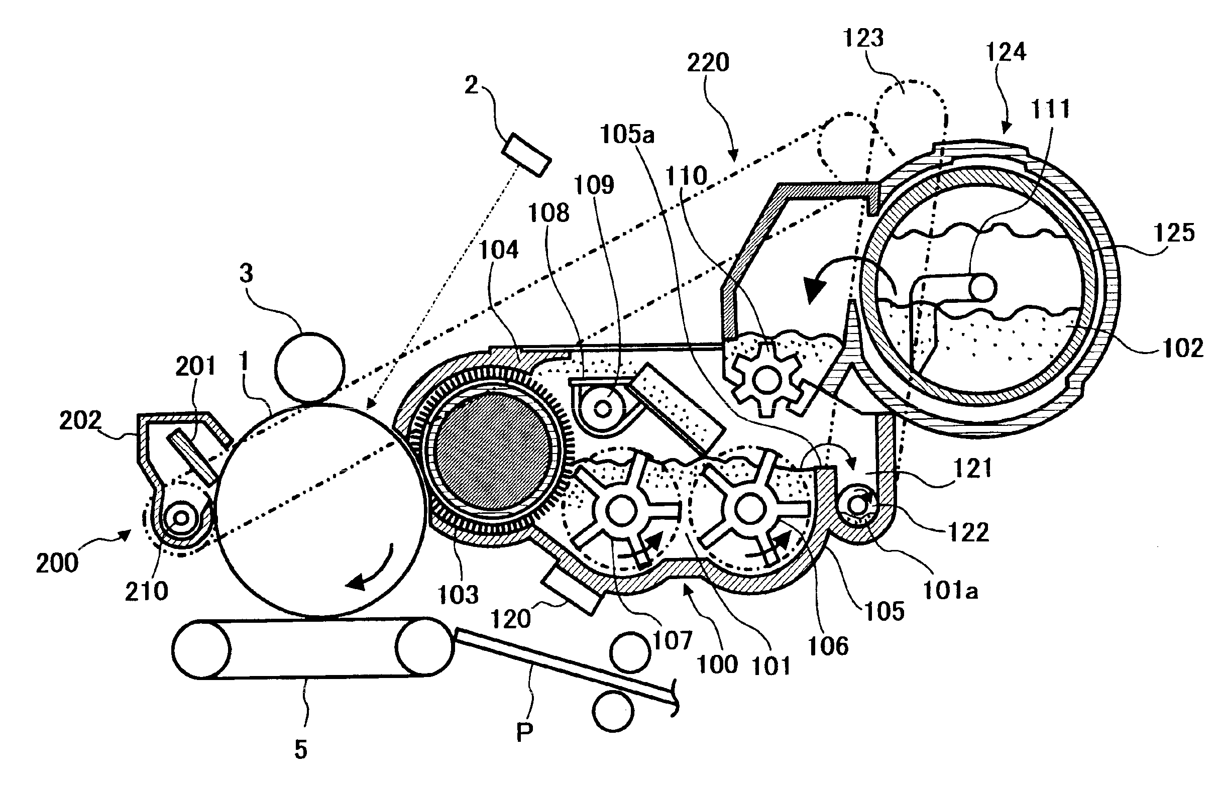 Image forming apparatus including developing device and developer containing device