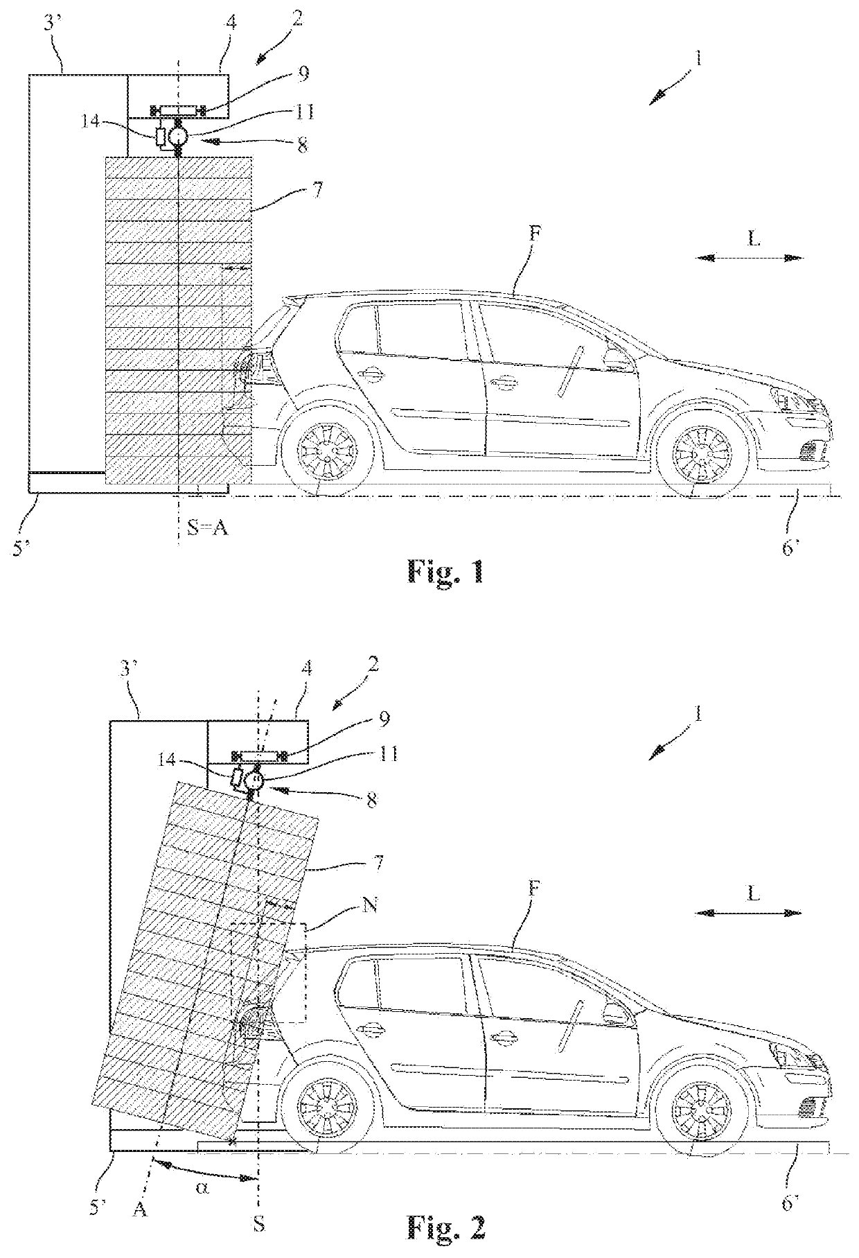 Vehicle washing installation and method for the operation thereof