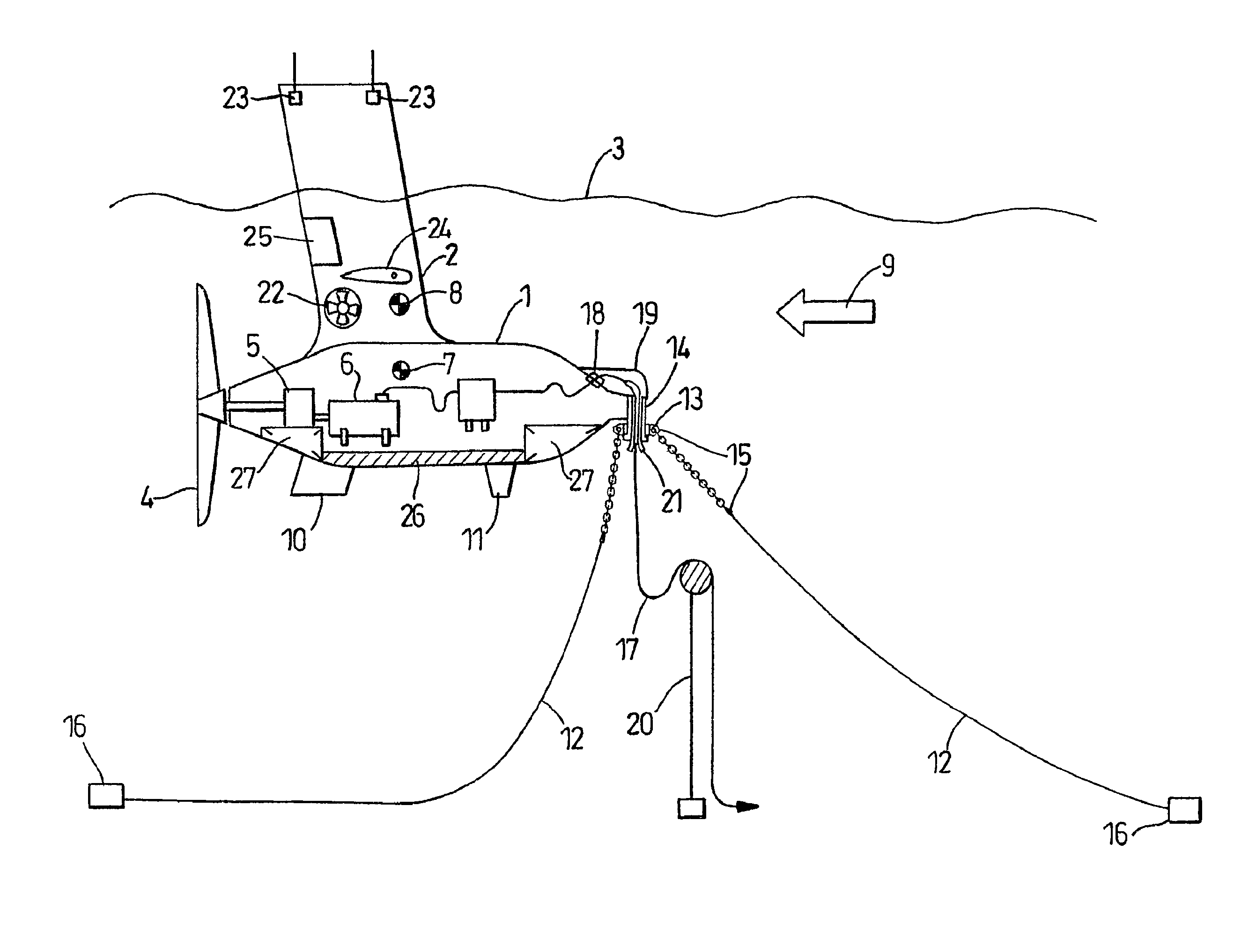 Floating apparatus for deploying in marine current for gaining energy