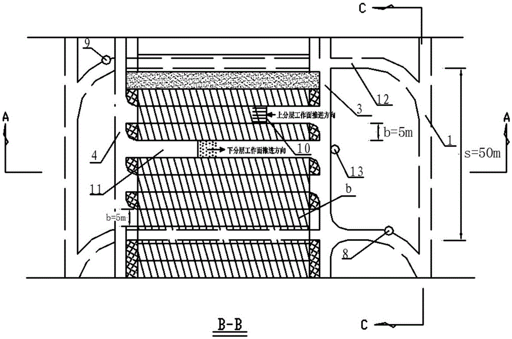 Stope structure for upward slicing whole tailing cemented filling method