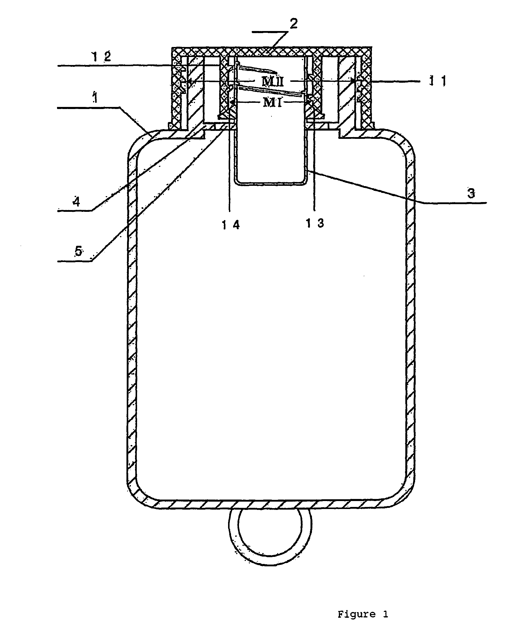 Self-mixing container with a releasable internal vessel and its usage