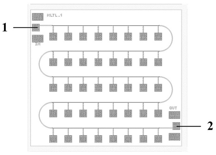 Broadband nonlinear transmission line comb spectrum generator chip