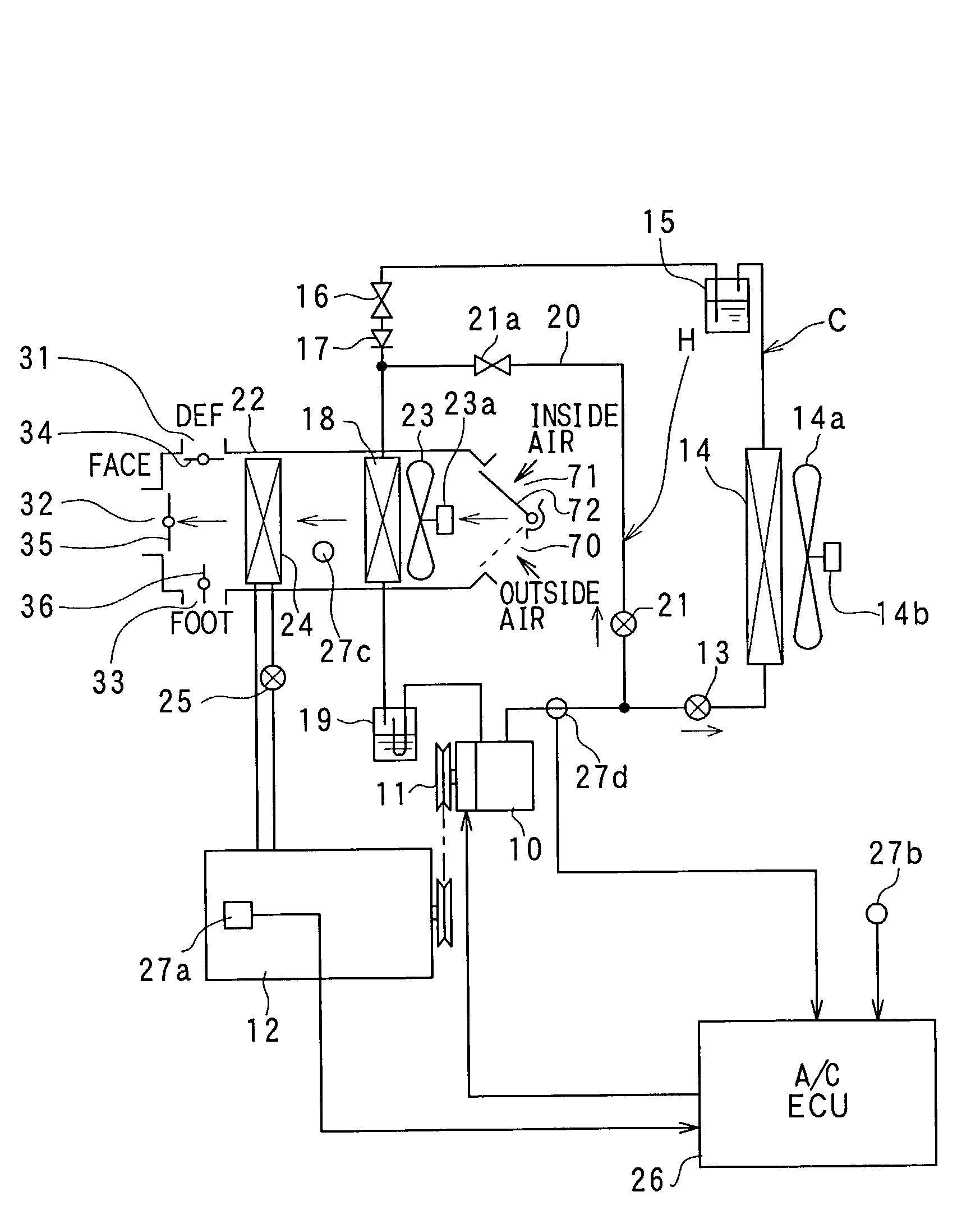 Vehicle air conditioner with hot-gas heater cycle