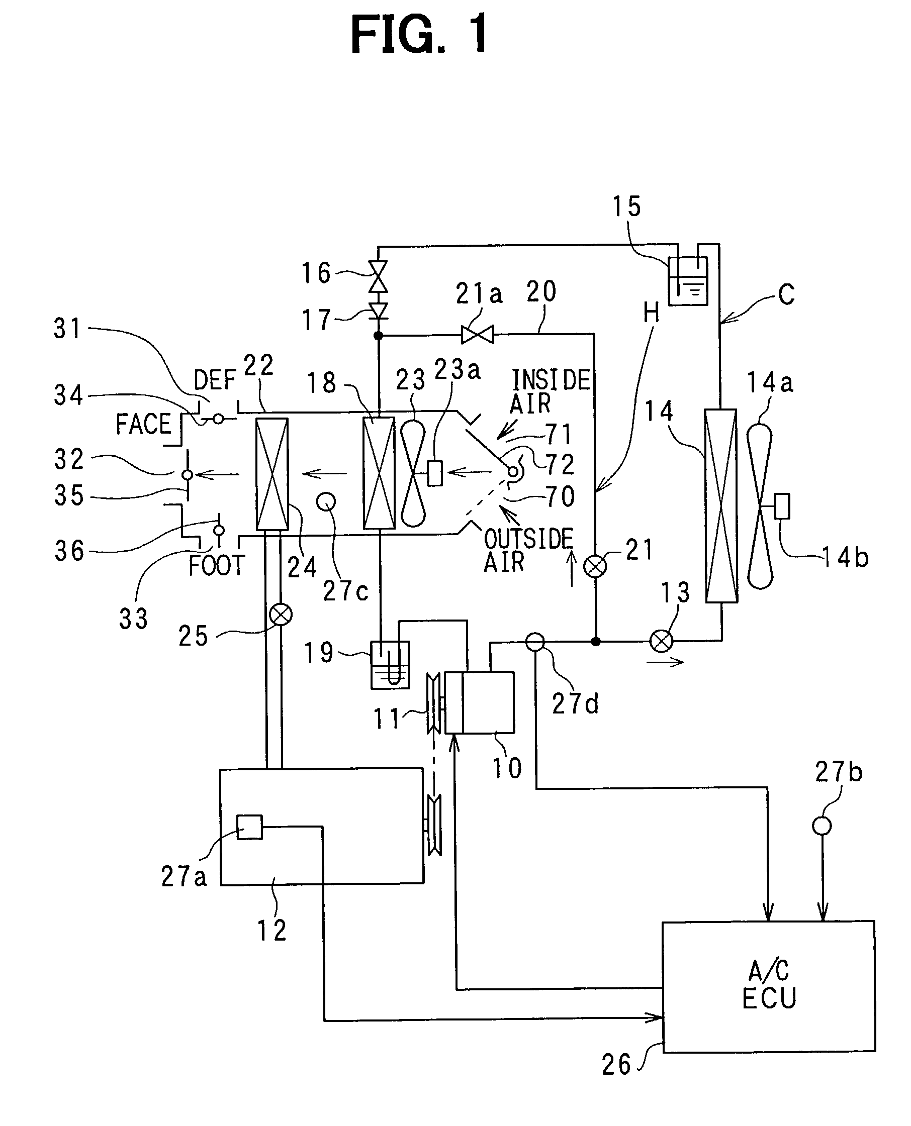 Vehicle air conditioner with hot-gas heater cycle