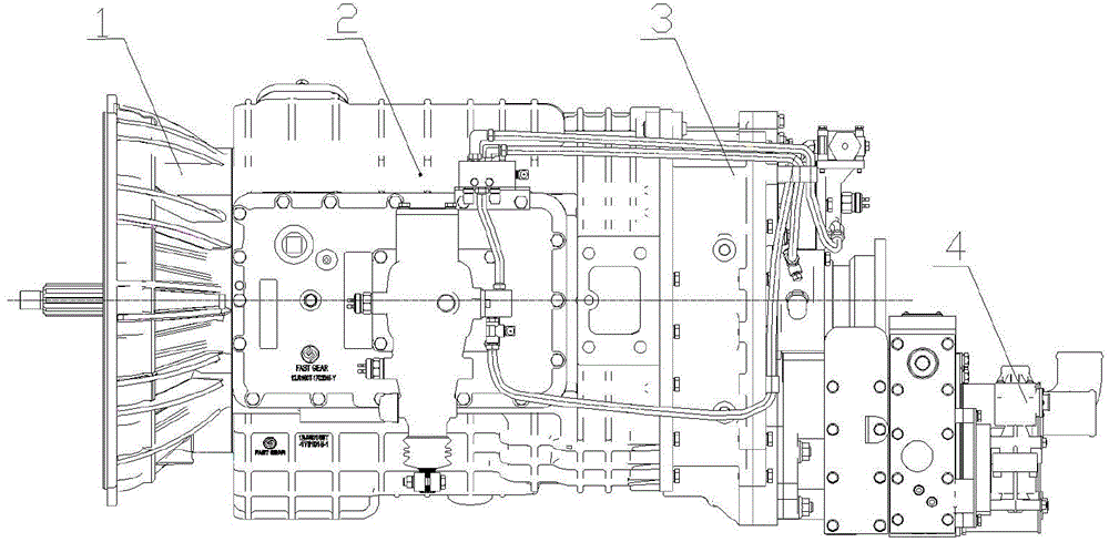 Double-intermediate shaft transmission assembly matched with parallel hydrodynamic retarder