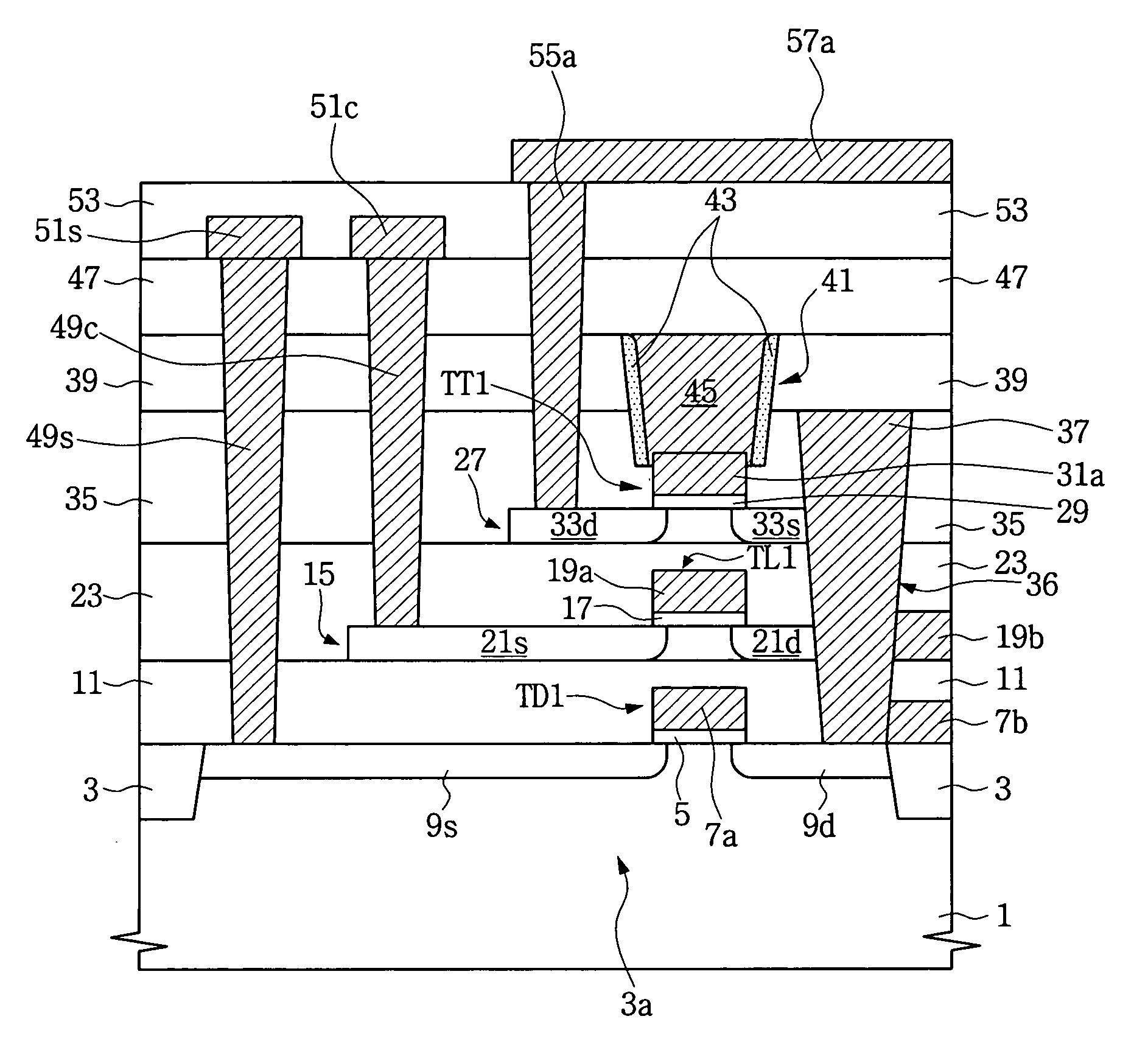 Semiconductor device having a plurality of stacked transistors and method of fabricating the same