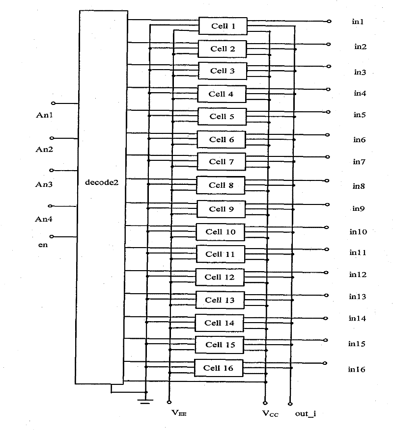 64 select 1 analog switch circuit with t-type switch structure