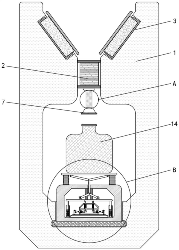 Self-weight-based uniform filling device for sewage treatment agent production