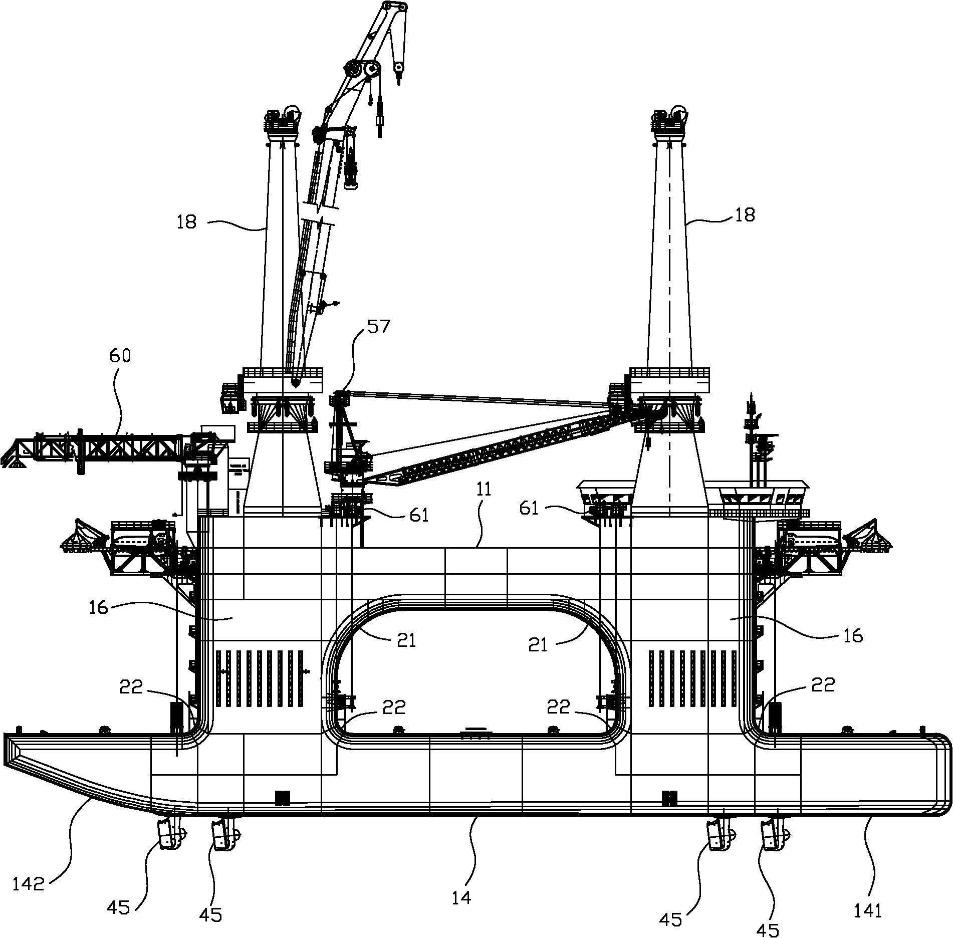 Semi-submersible lifting living platform