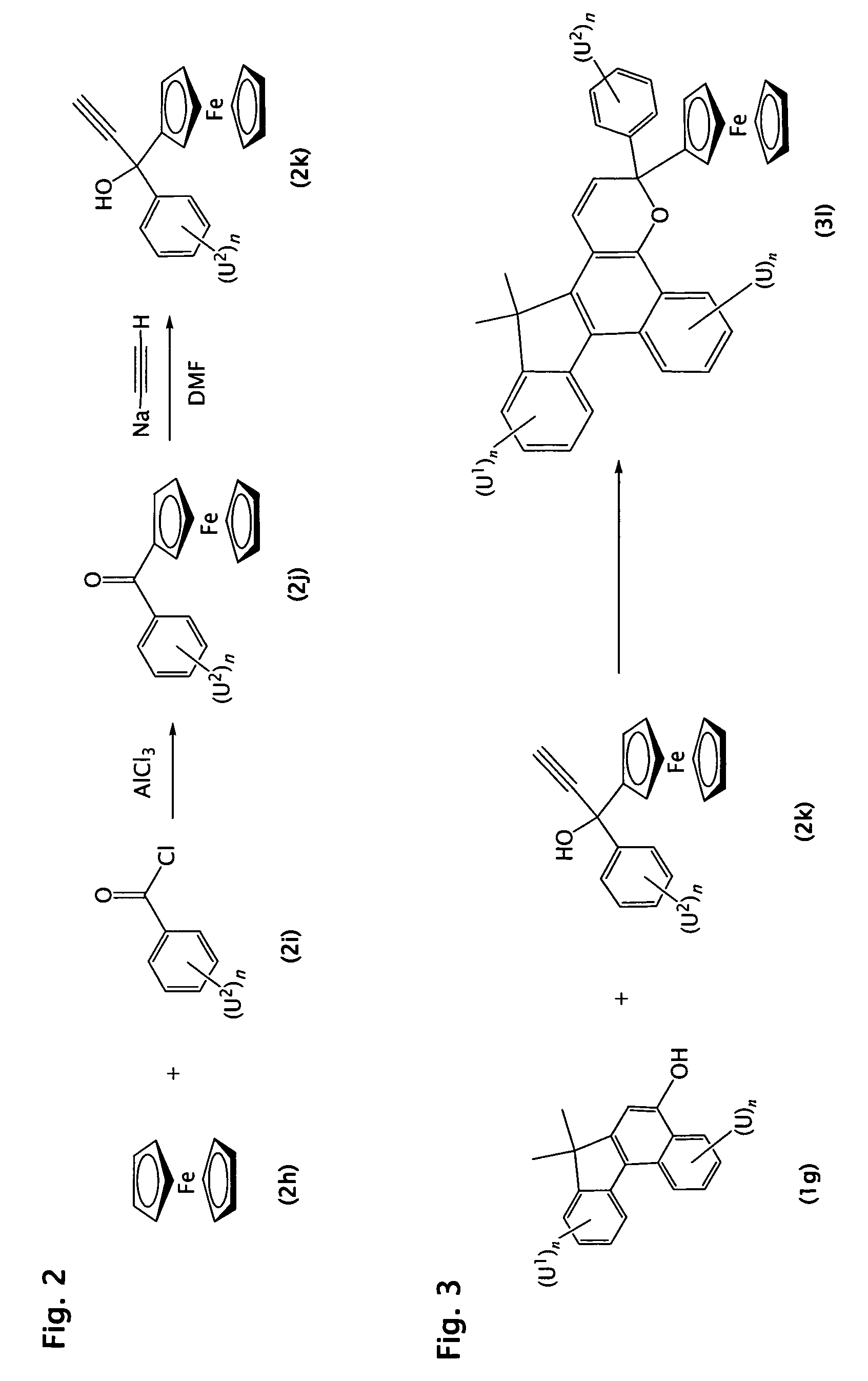 Photochromic materials comprising metallocenyl groups
