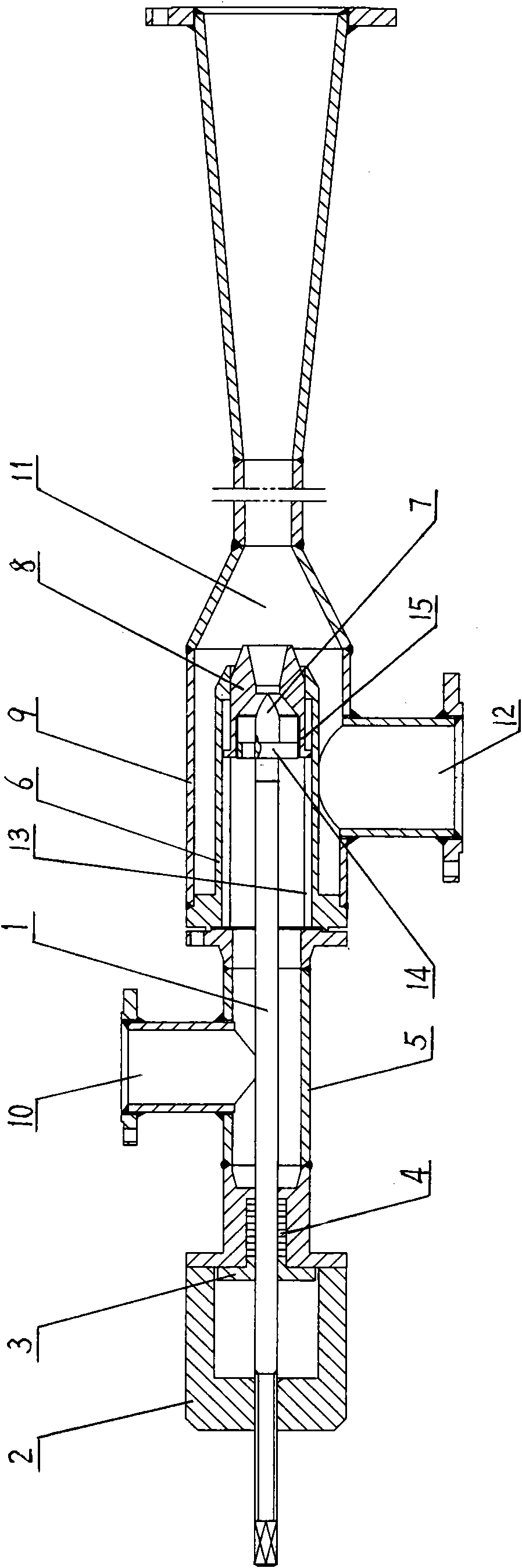 Injector with adjustable distance between nozzle and mixing chamber inlet and adjustable nozzle critical sectional area