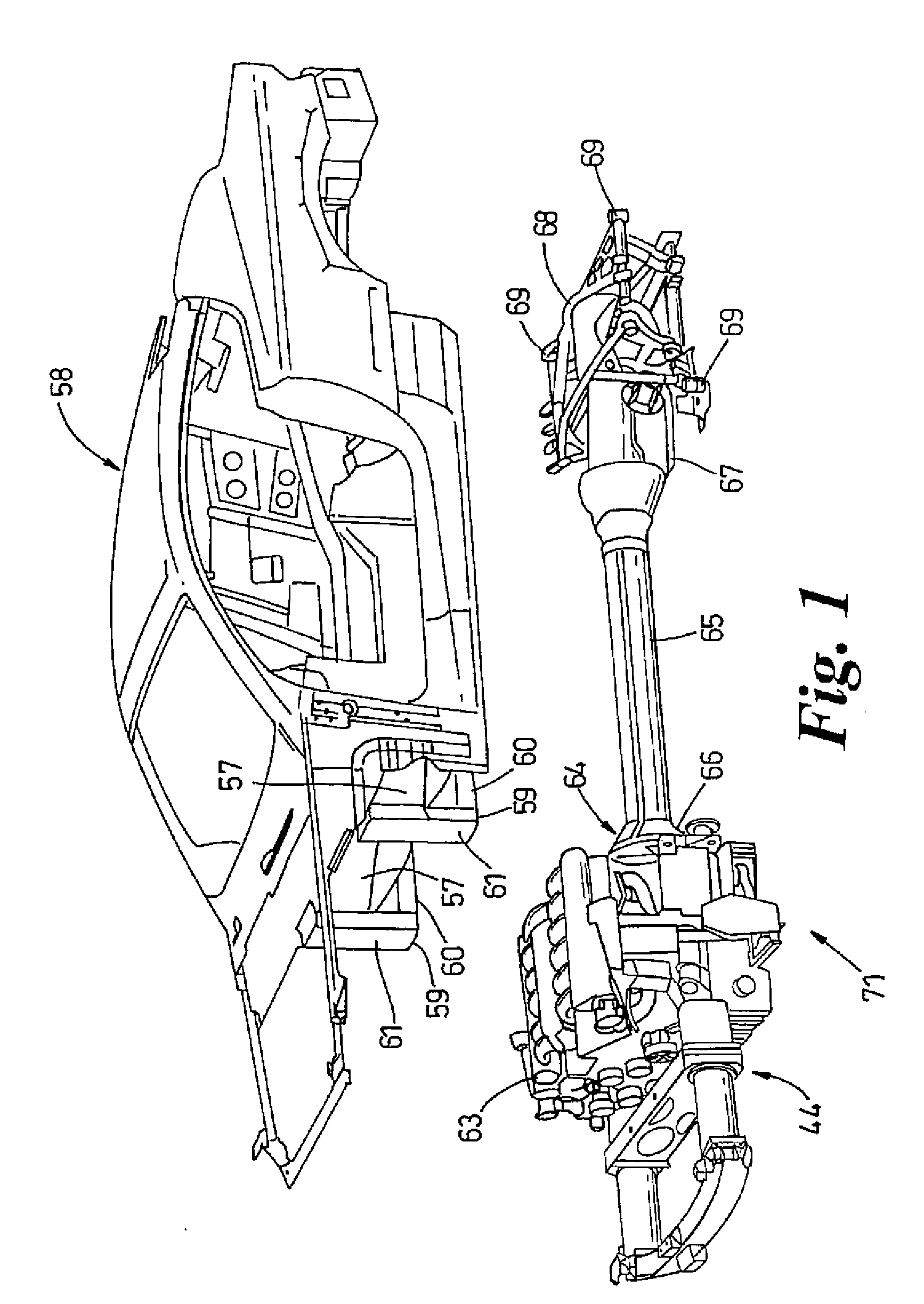 Assembly of a motor vehicle body and a power train and chassis module