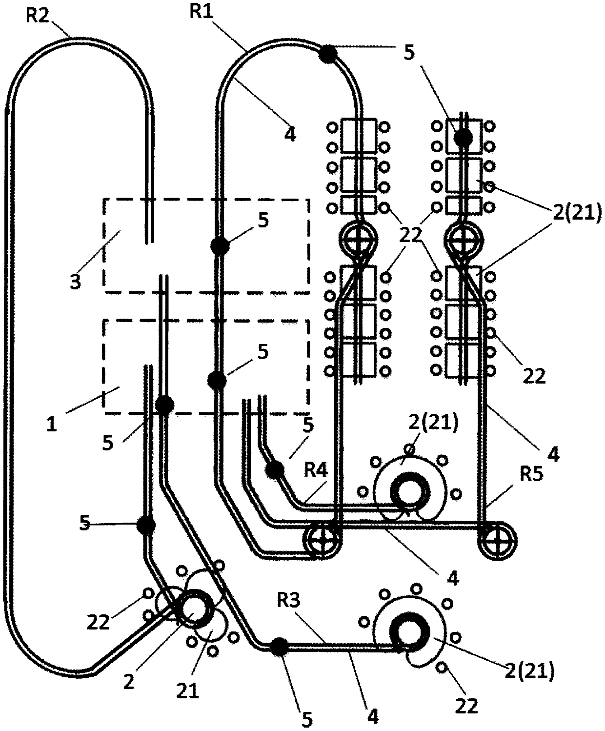 Restaurant stereoscopic rail power transmission system and article transport method