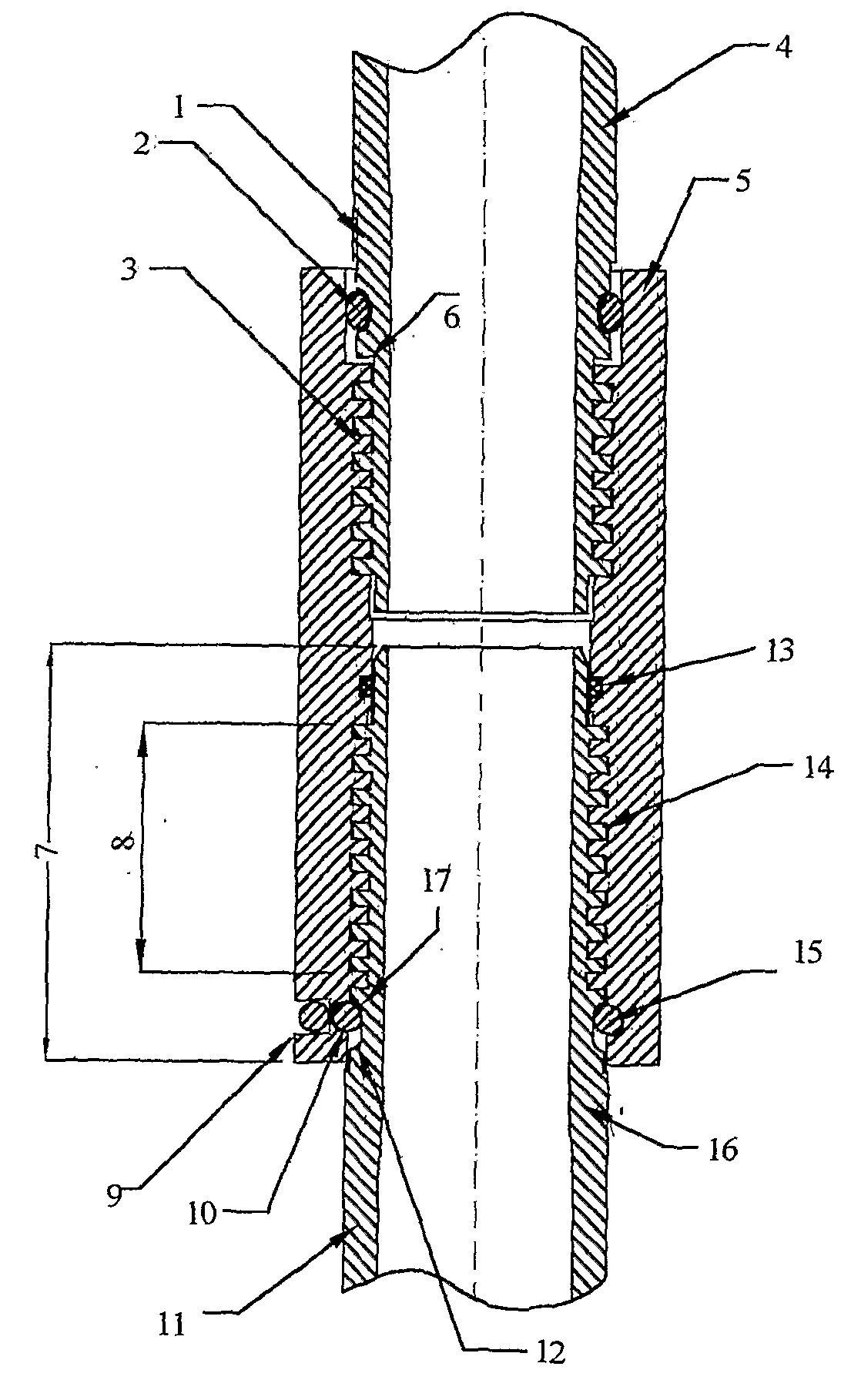Threaded Pipe Joint Coupling With Wire Lock Device