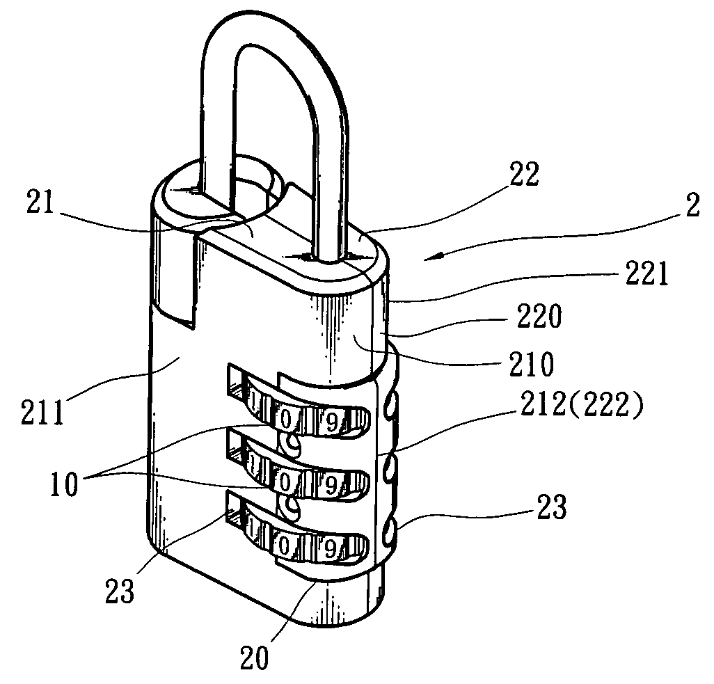 Numeral lock housing structure
