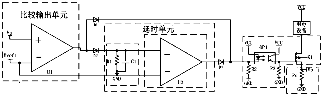 A delay start overcurrent protection circuit