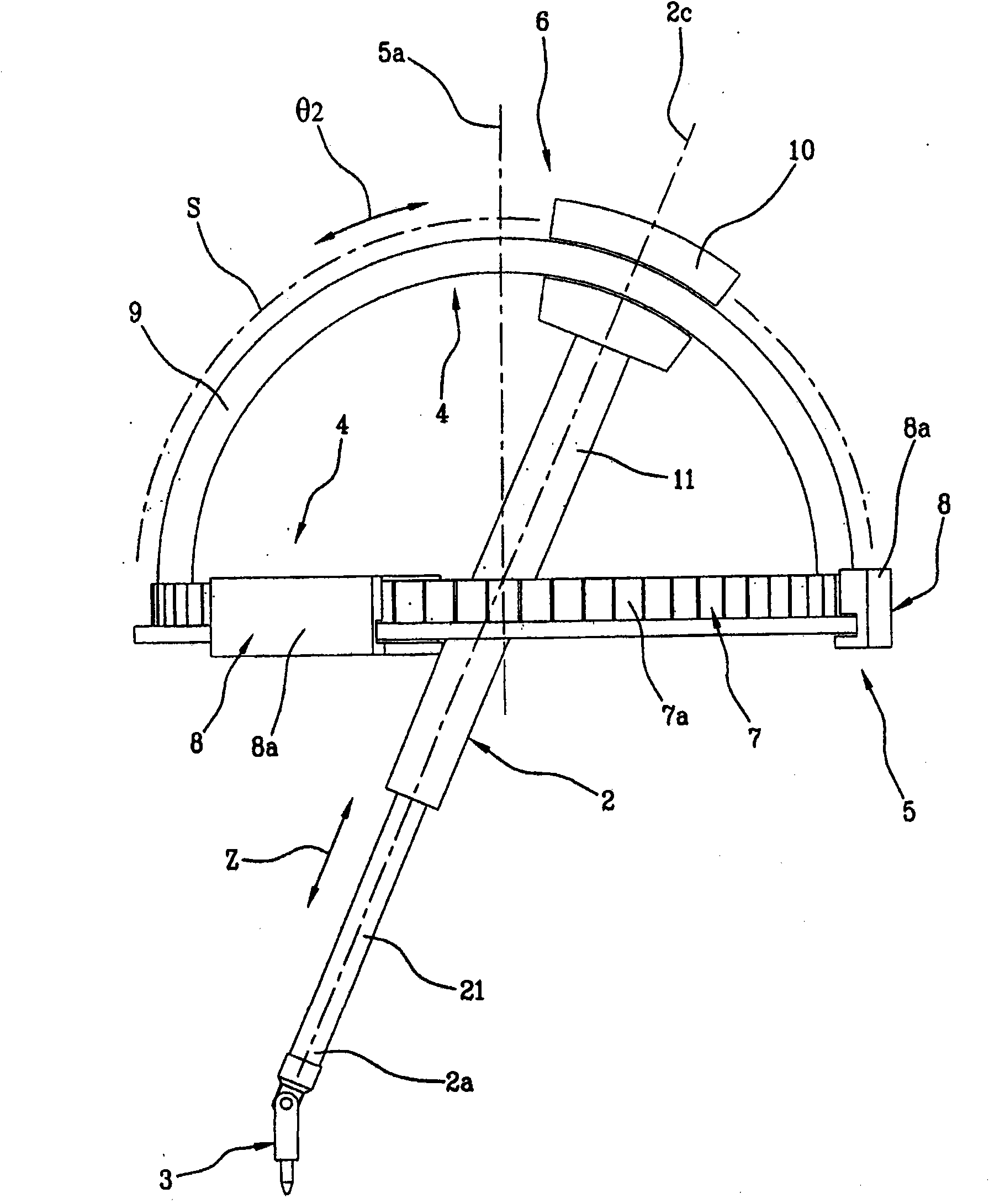 A device for handling and/or performing work operations on objects