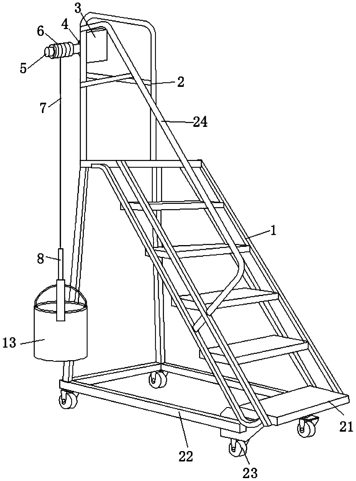 Decorative moving ladder for wall painting capable of hoisting articles