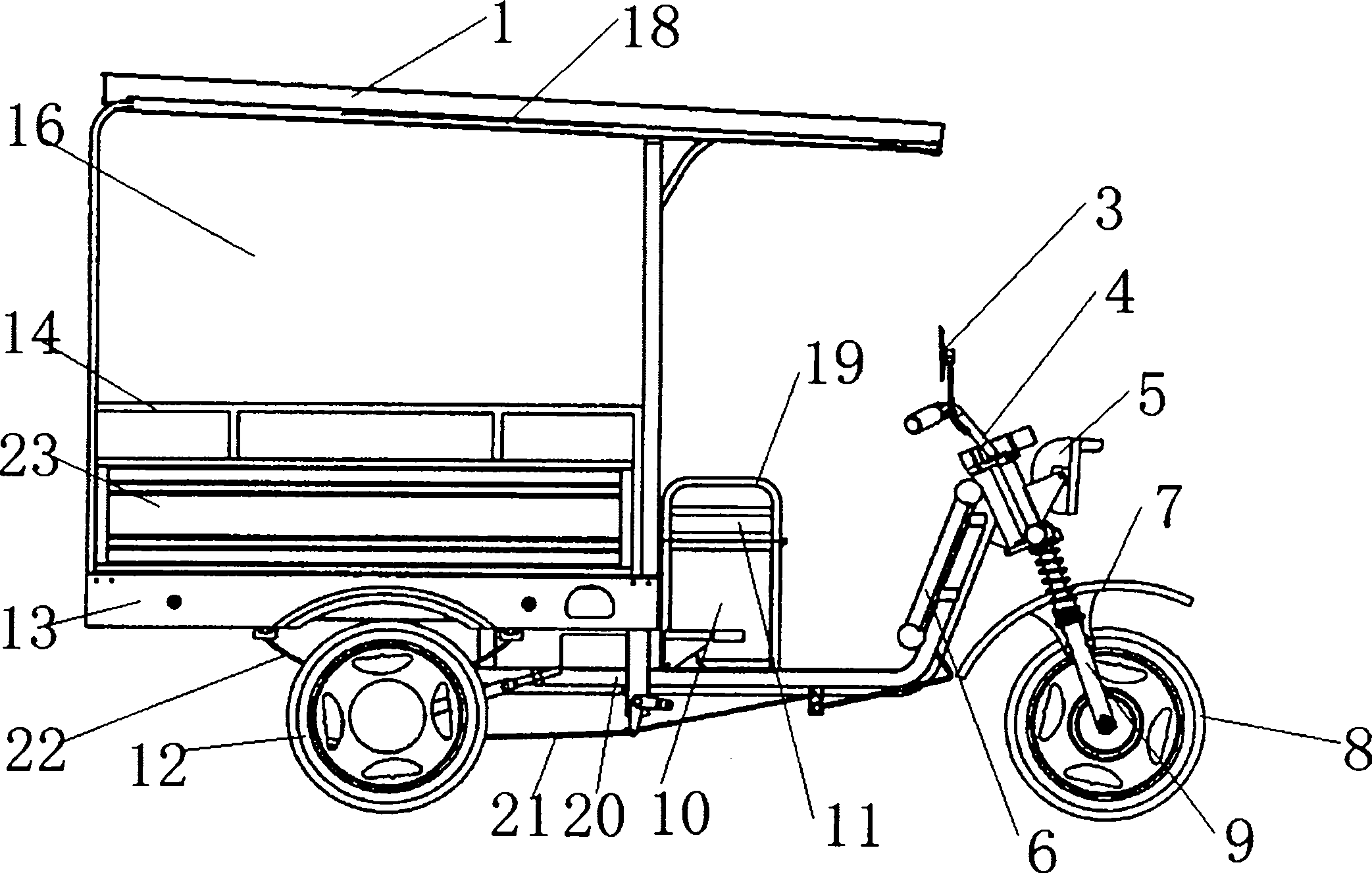 Electric tricycle with solar canopy