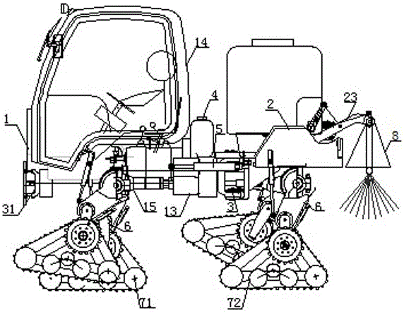 Articulated hillside tractor with cascaded efficiency power transmission system