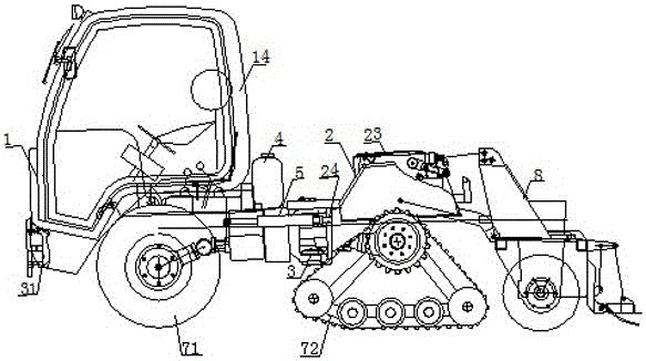 Articulated hillside tractor with cascaded efficiency power transmission system