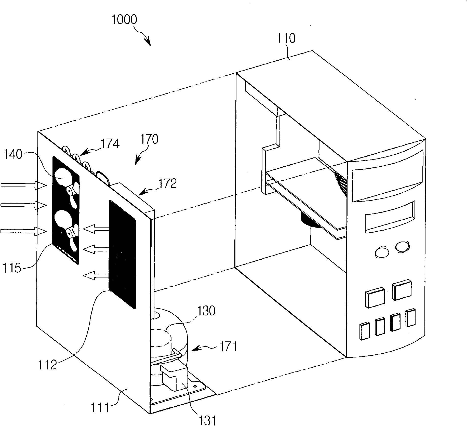 Apparatus for cooling computer body by introducing cooling air therein