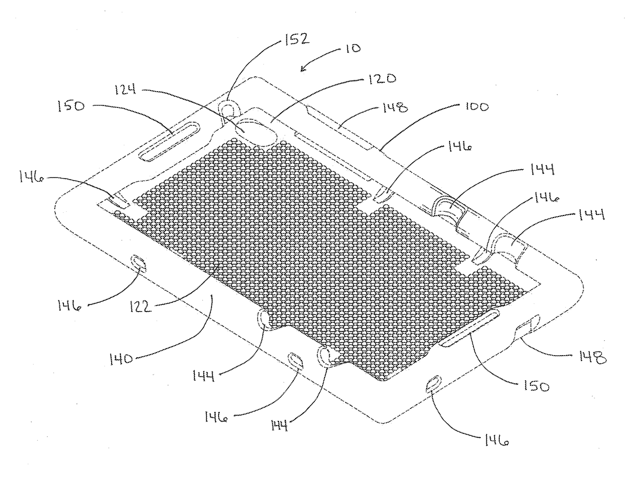 Electronic device protection apparatus with off-screen swiping interface