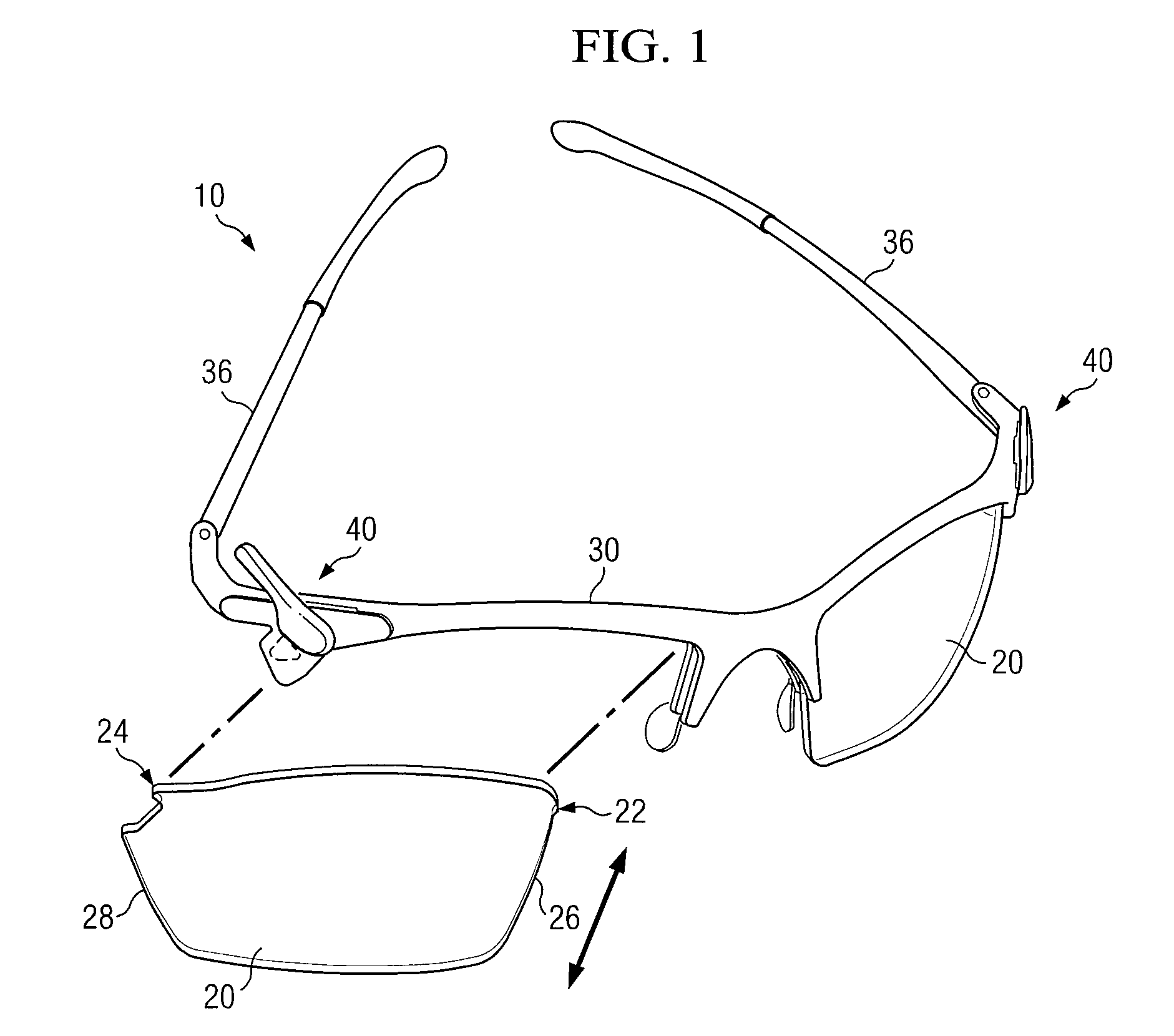 Partially entrapped frame having a removable lens