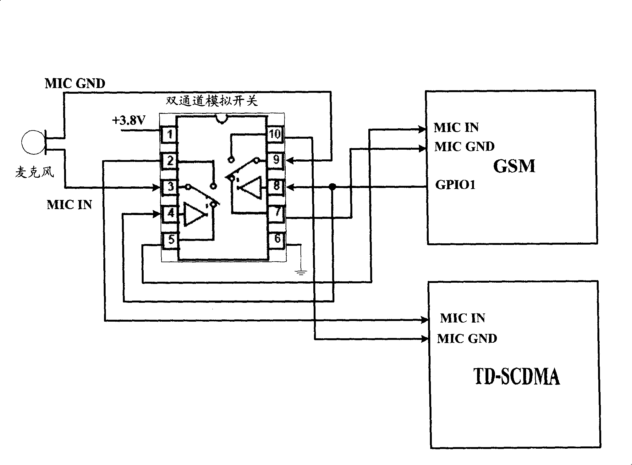 Audio control circuit for TD-SCDMA/GSM dual-mode mobile phone