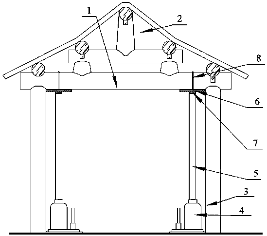 Ancient building two-layer wooden column pier connection lifting construction method