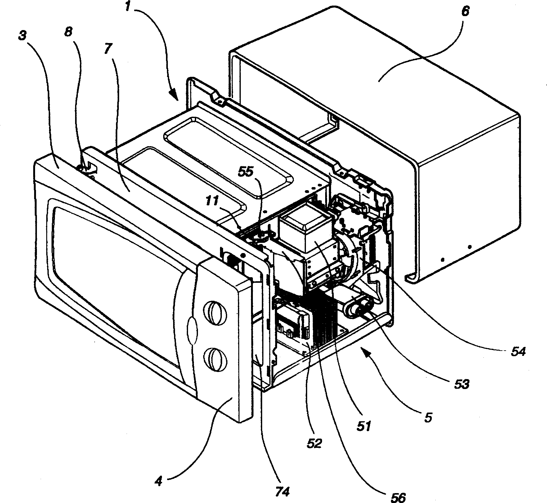 Microwave oven door pin board arrangement