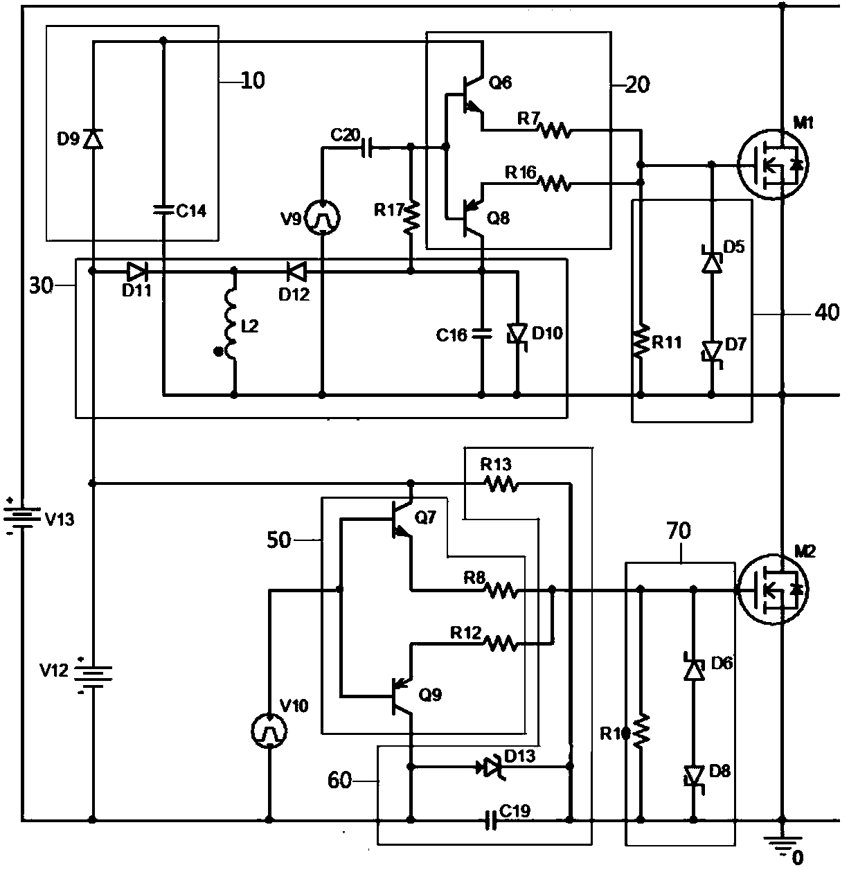 Bootstrap power-supply MOSFET/IGBT (metal-oxide-semiconductor field effect transistor/insulated gate bipolar translator) driving circuit with high negative voltage