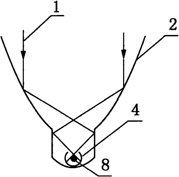 Trough-type consequent focus solar condensator for axial light transmitting