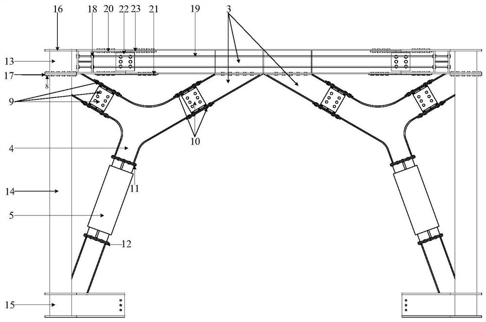 A self-resetting steel frame central support system with a large clearance and a flange