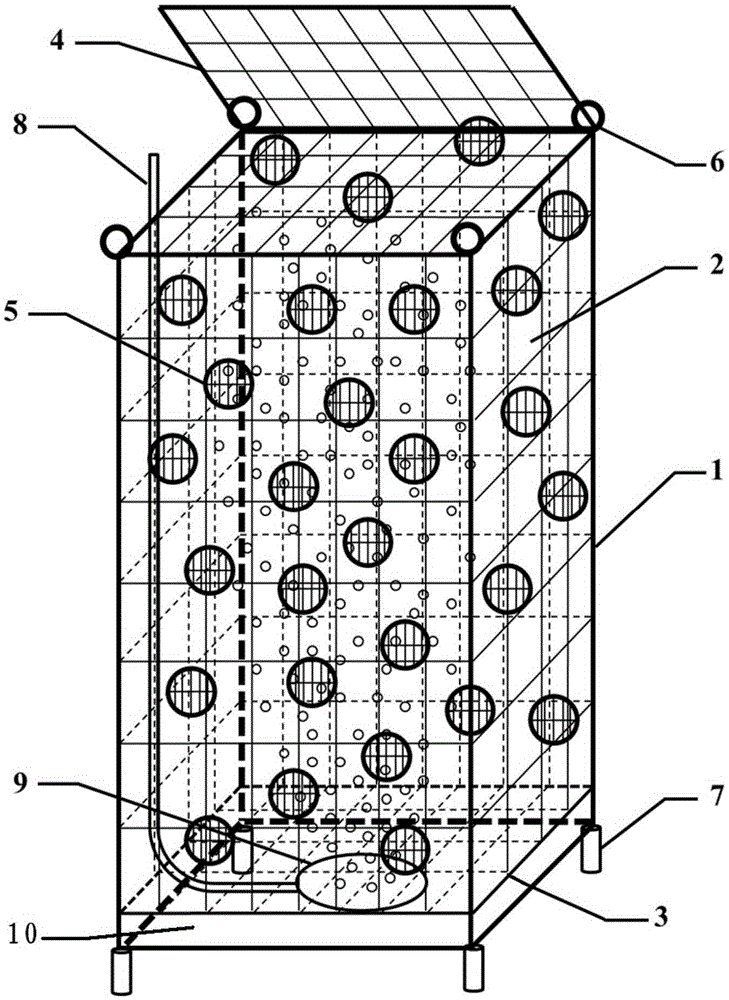 Net cage type biological filler sewage treatment device and working method and application thereof
