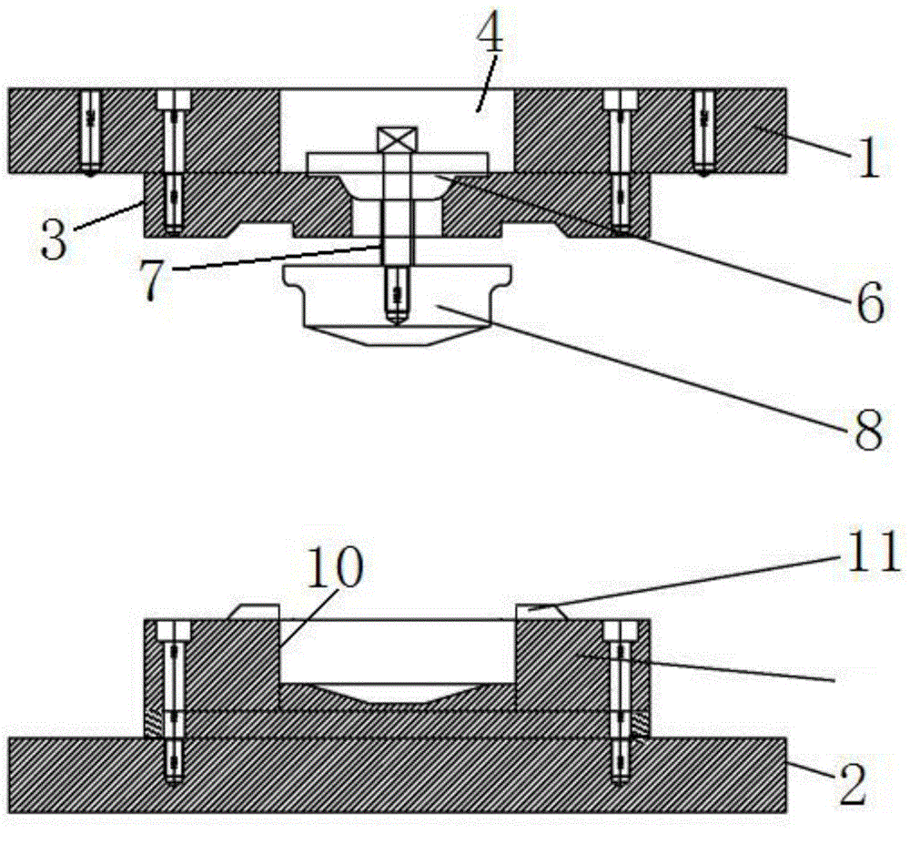 Stretching and rotary cutting compound die for thin-material end cone