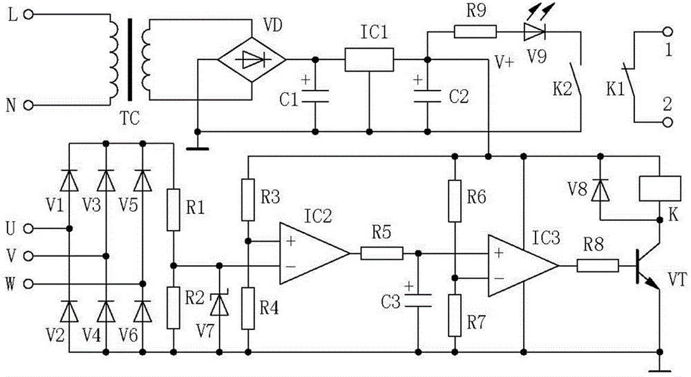 Open-phase protection circuit composed of voltage comparators