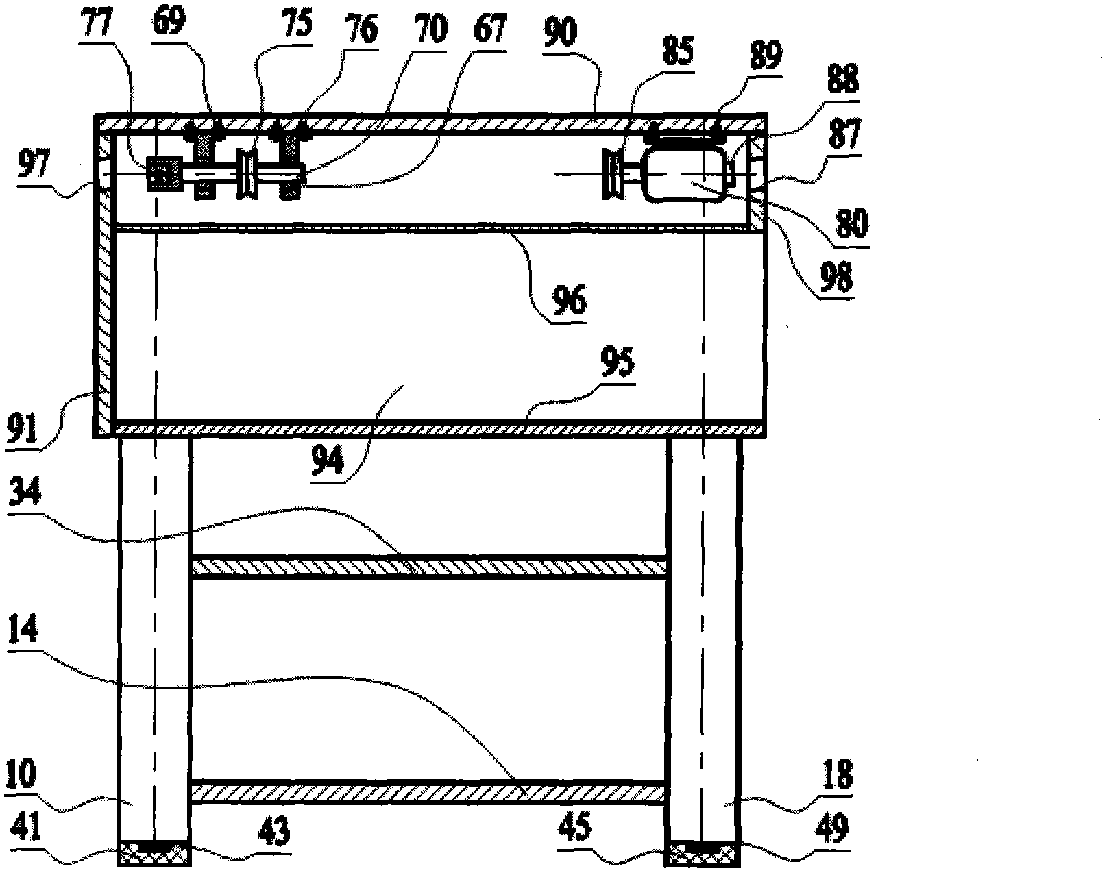 Desk with four legs ascending and descending synchronously