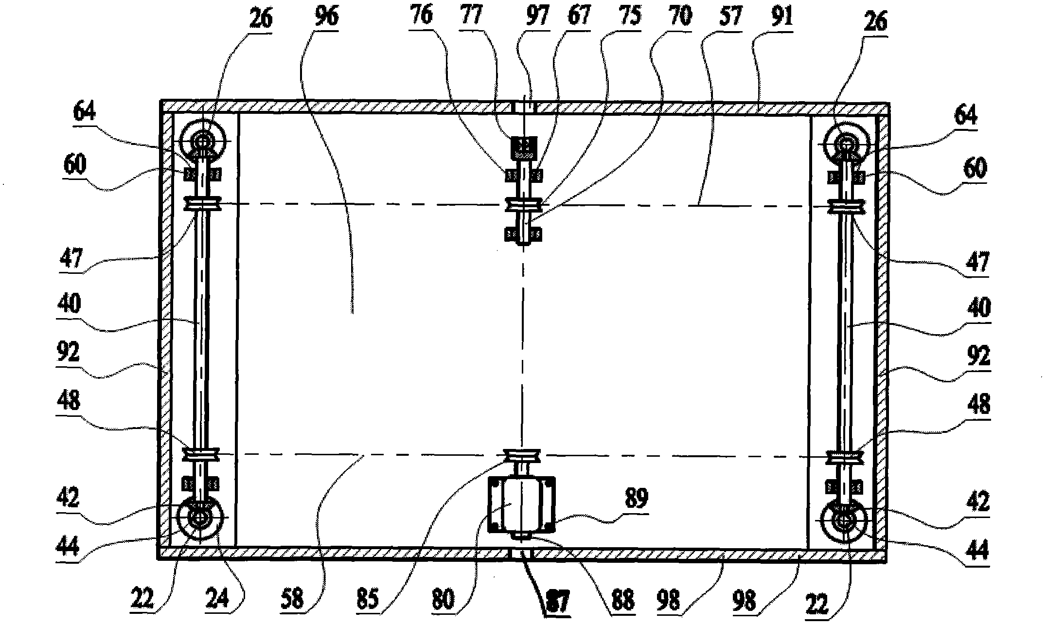 Desk with four legs ascending and descending synchronously